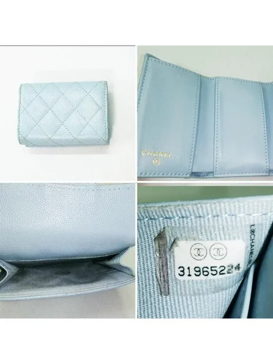 Chanel Caviar Leather Blue Trifold Wallet - Picture 4 of 5